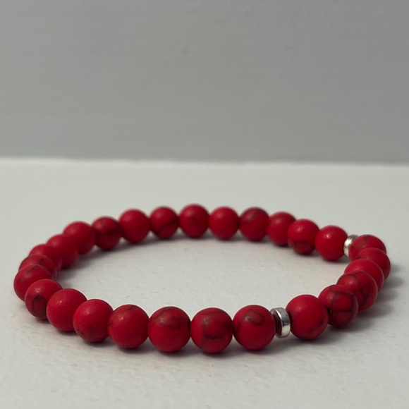 2 for $20 Red Coral Howlite Bracelet with Silver Beads - Picture 1 of 4